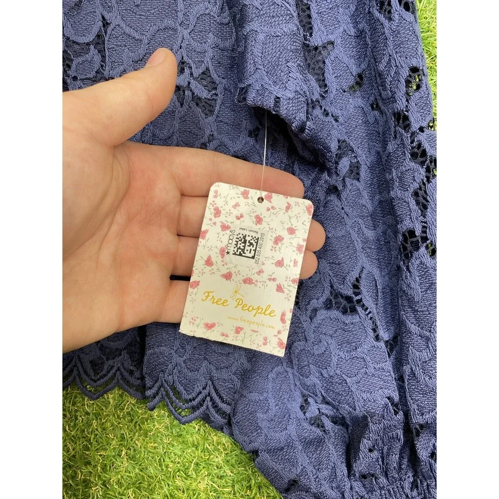 Free People Olivia Lace Shirt Womens XS Extra Small Dolman Blouse Navy Blue NWT